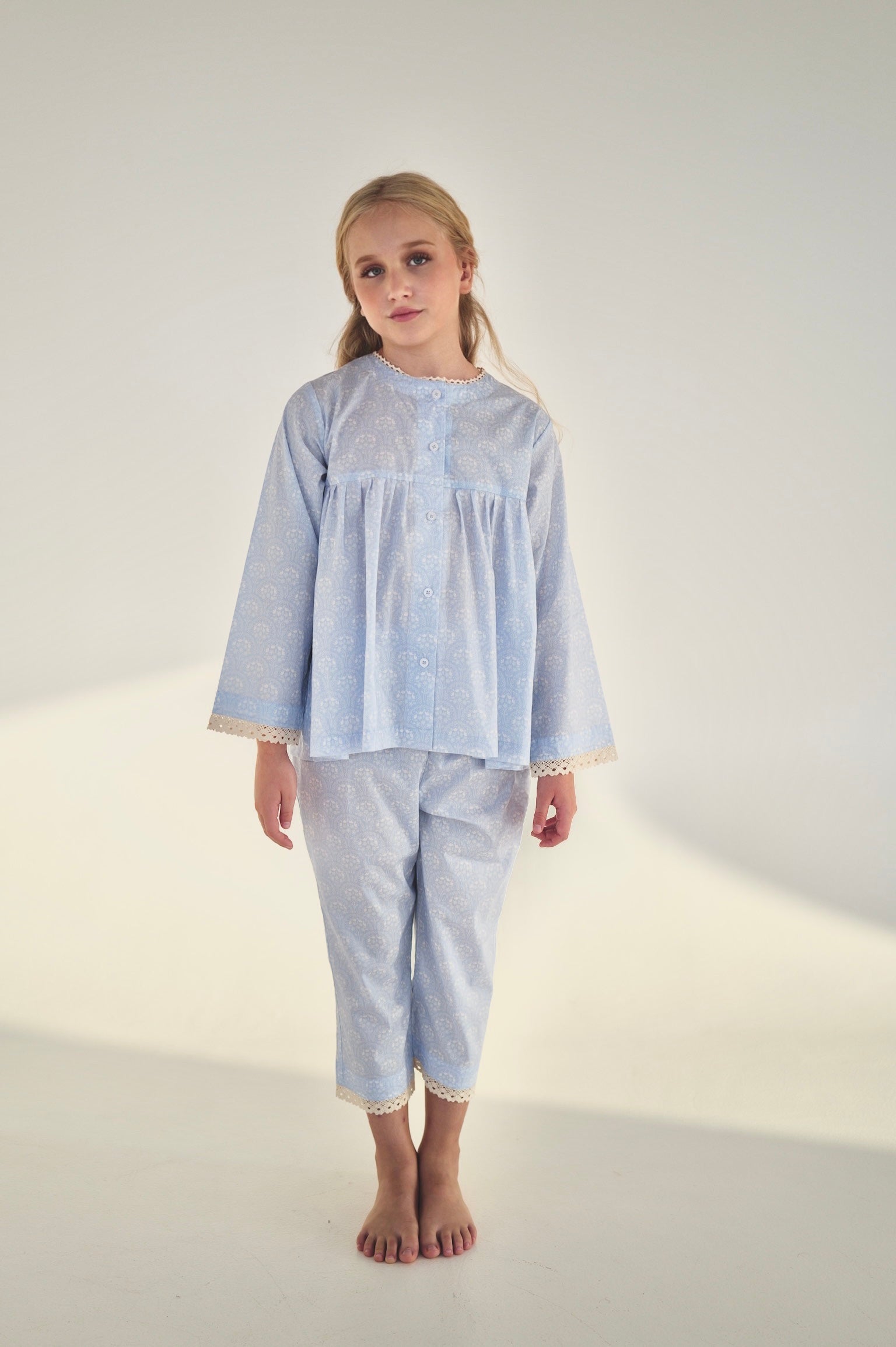Lace Trim Floral Pajama Set by Mystique Design