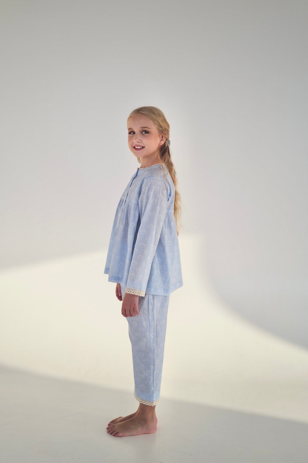 Lace Trim Floral Pajama Set by Mystique Design