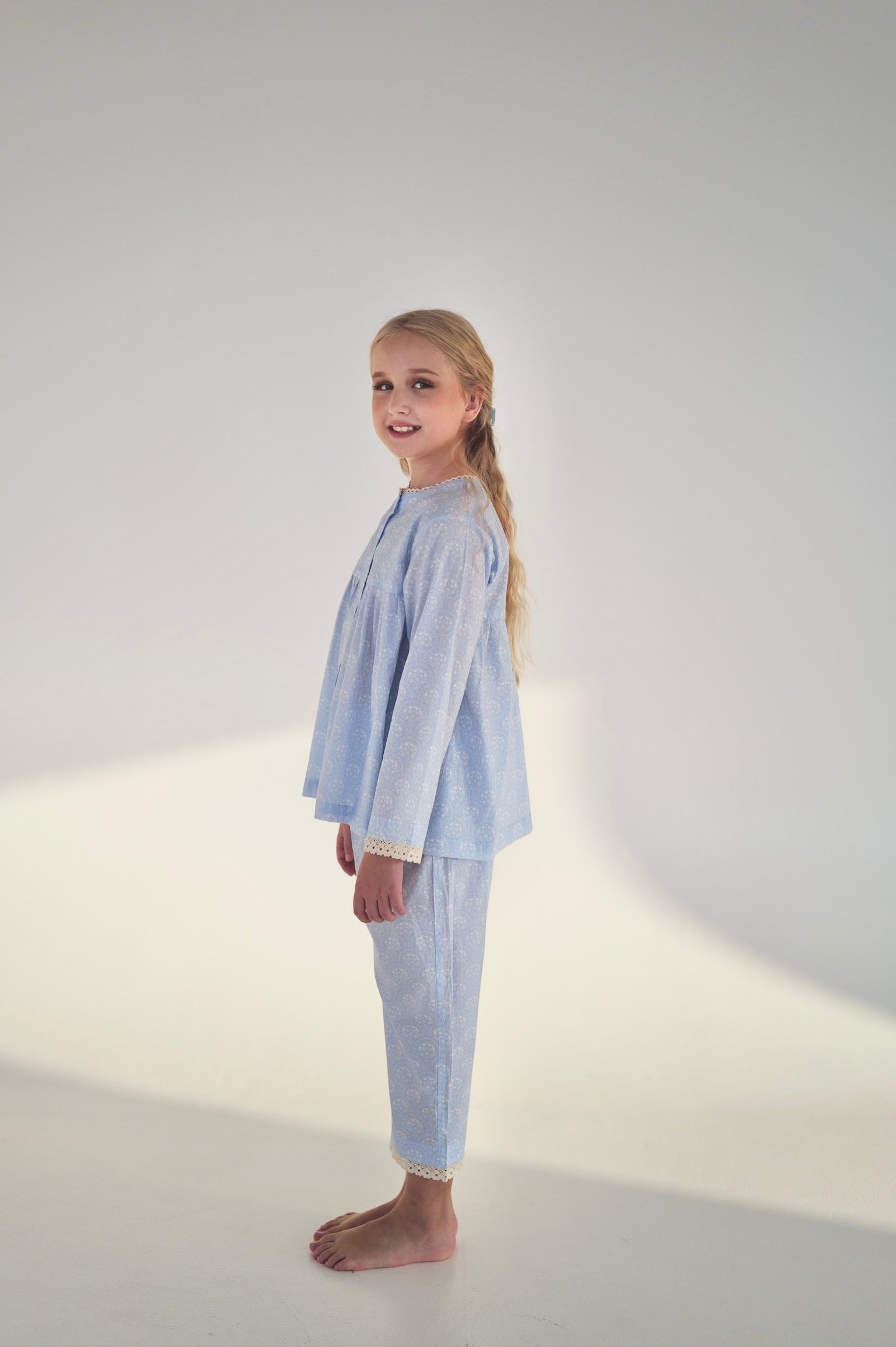 Lace Trim Floral Pajama Set by Mystique Design