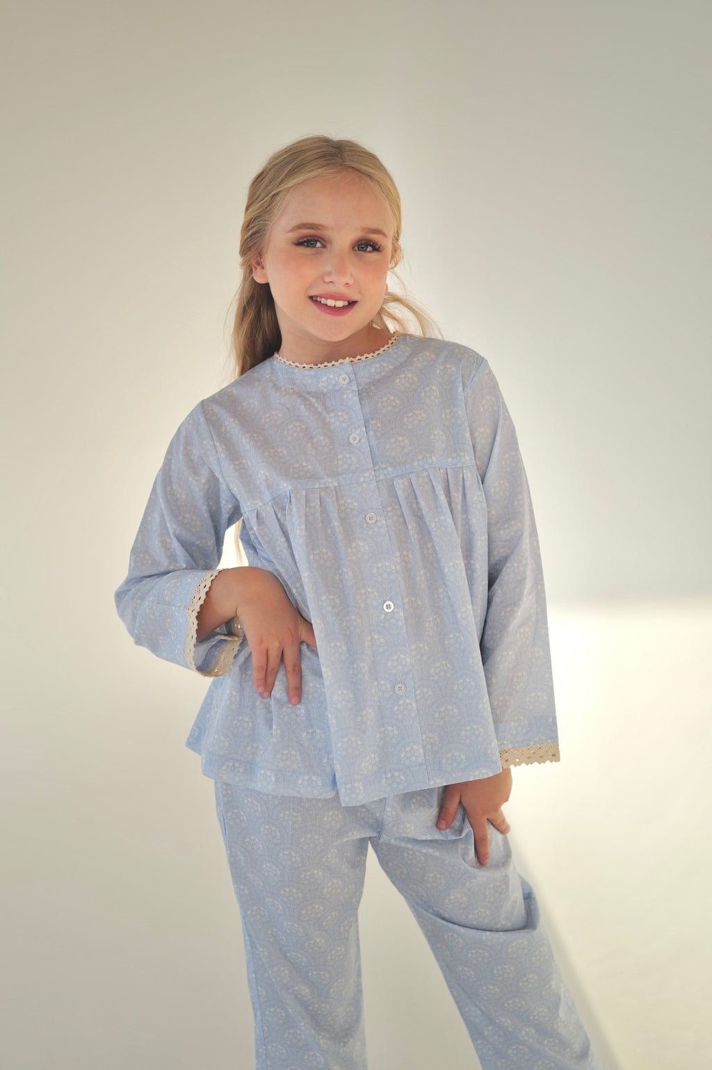Lace Trim Floral Pajama Set by Mystique Design