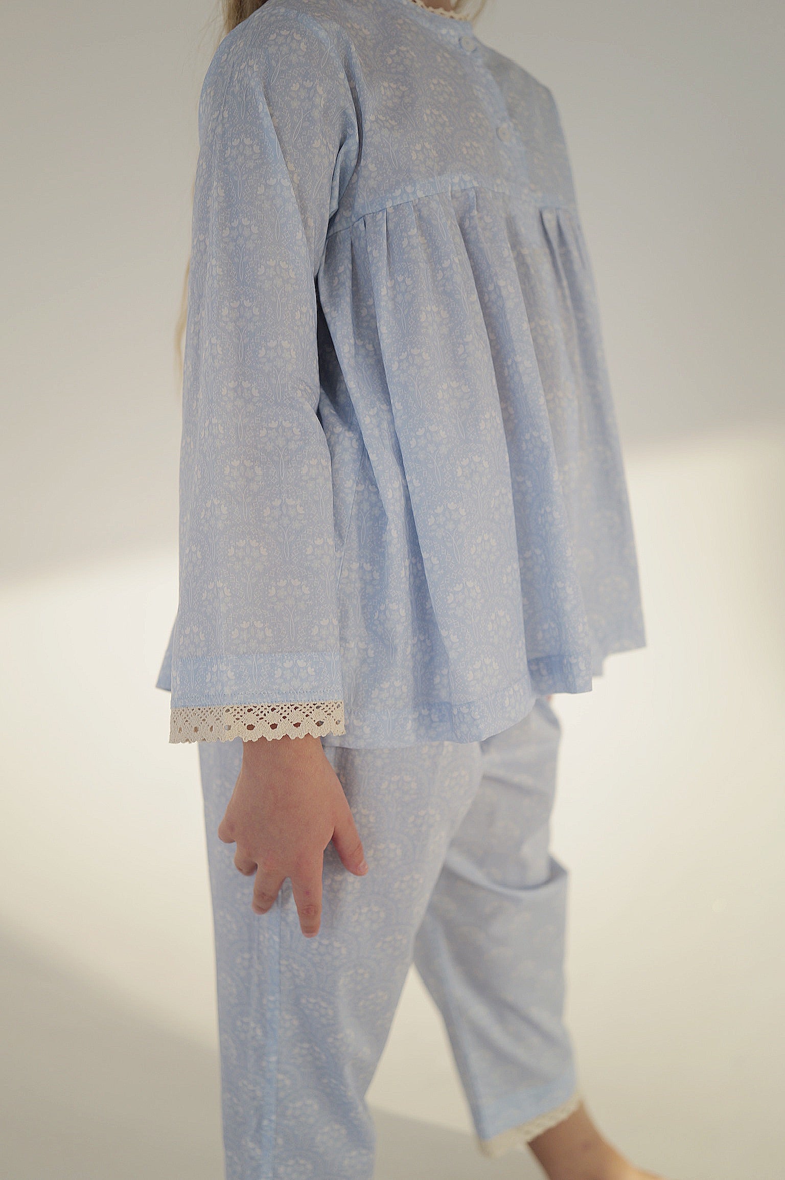 Lace Trim Floral Pajama Set by Mystique Design