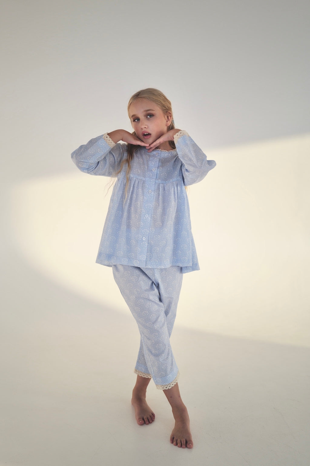 Lace Trim Floral Pajama Set by Mystique Design