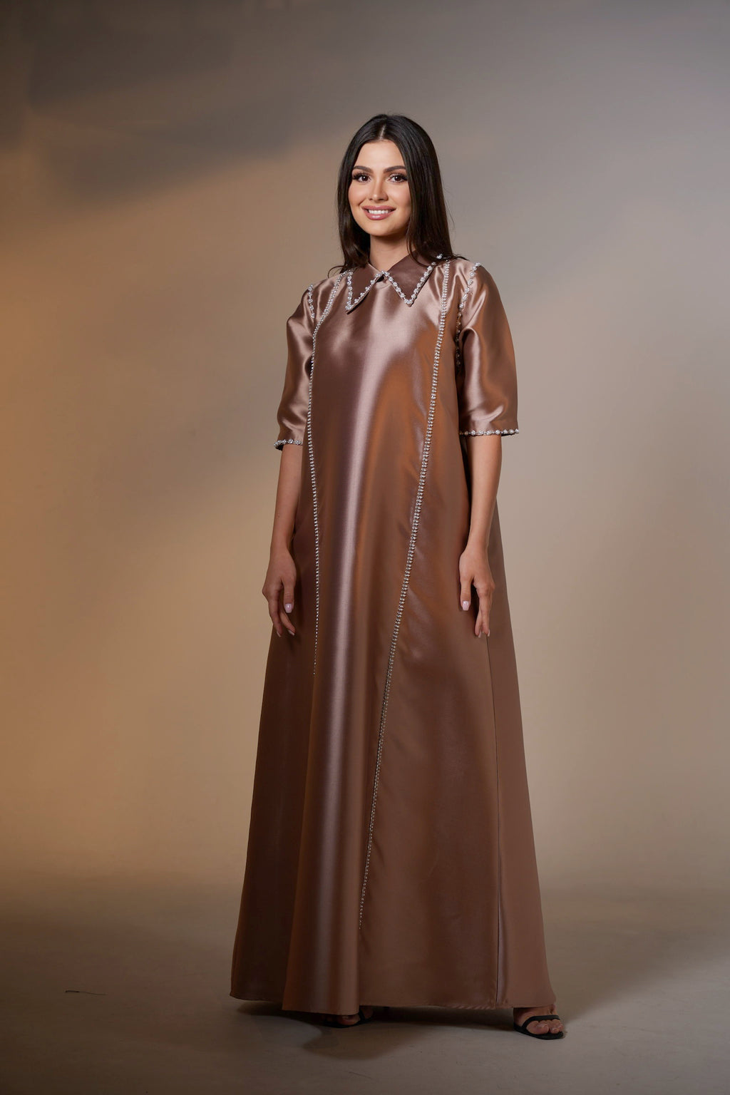 Chocolate Mikado Silk Kaftan by Mystique Design