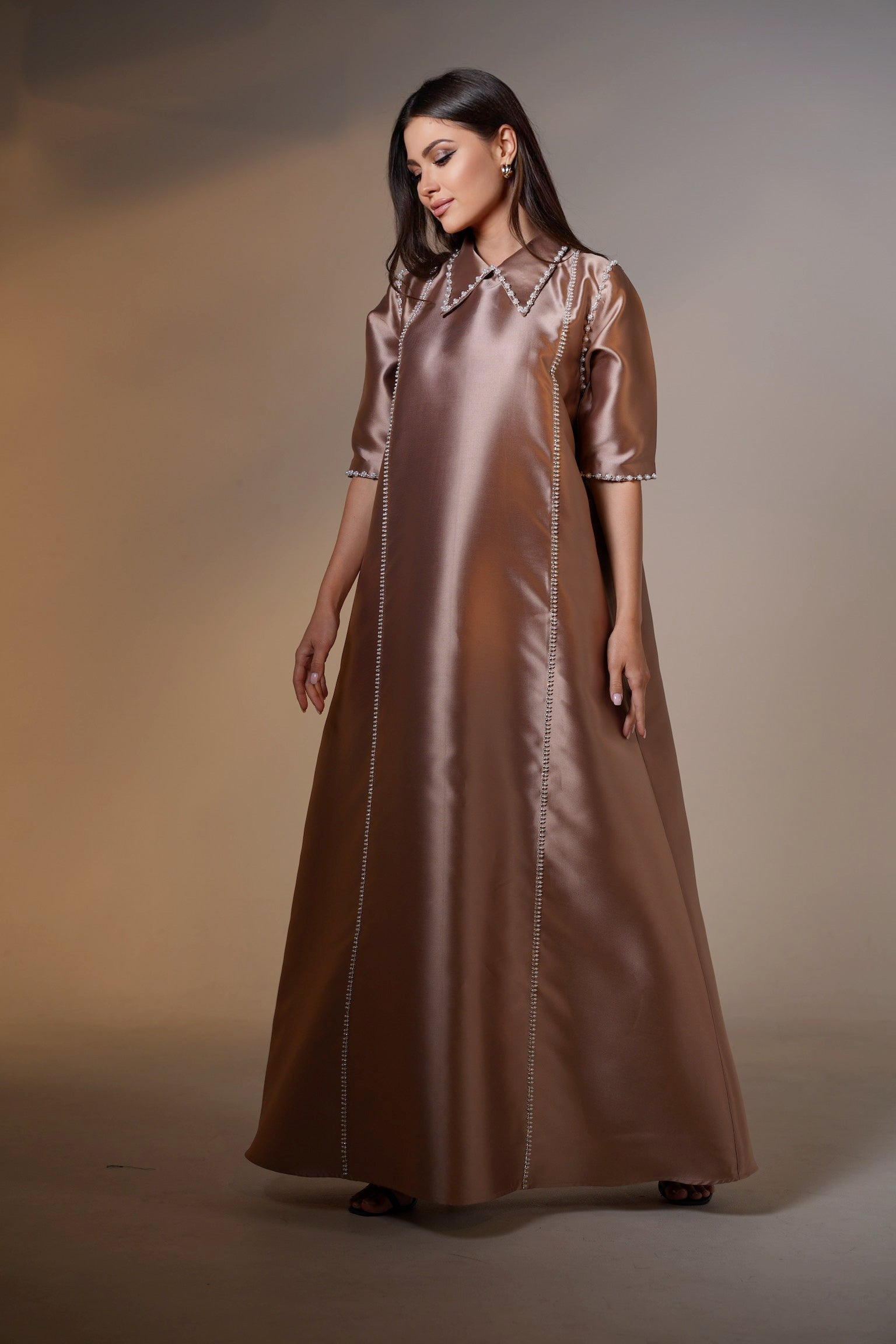 Chocolate Mikado Silk Kaftan by Mystique Design