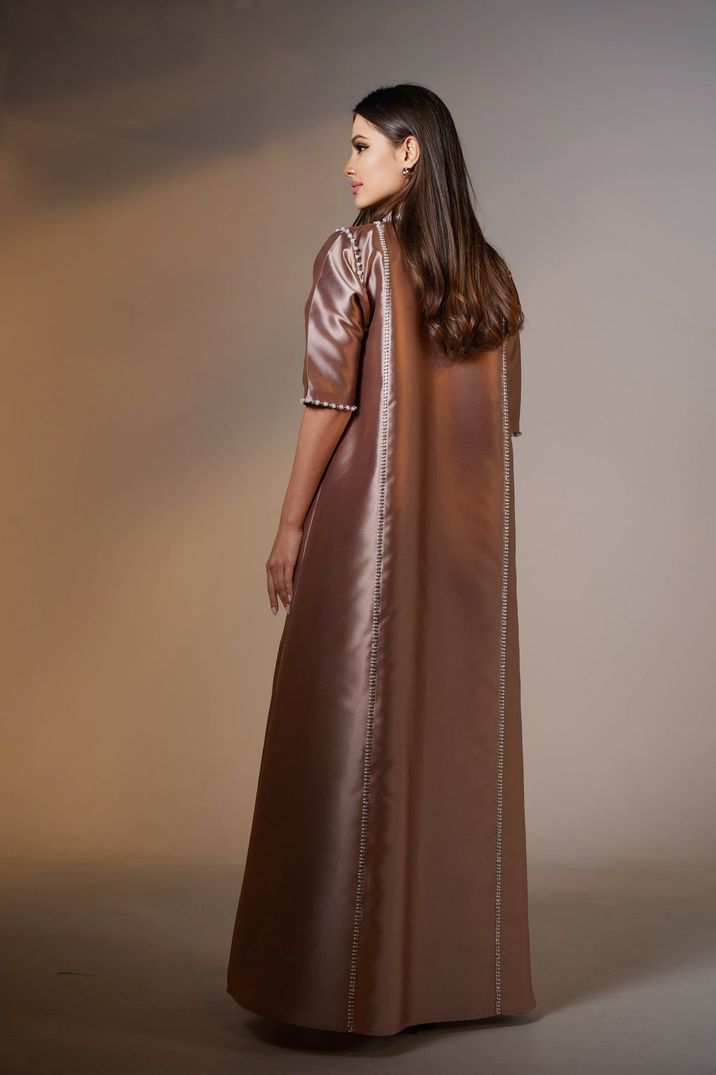 Chocolate Mikado Silk Kaftan by Mystique Design