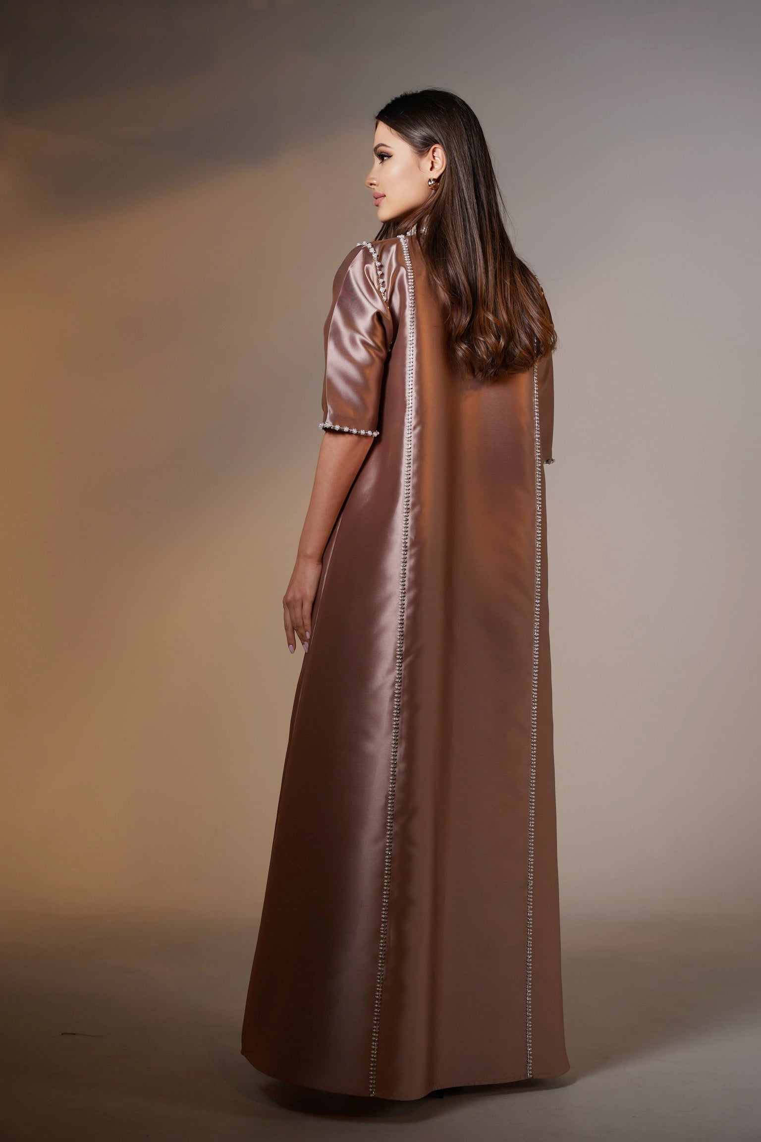 Chocolate Mikado Silk Kaftan by Mystique Design