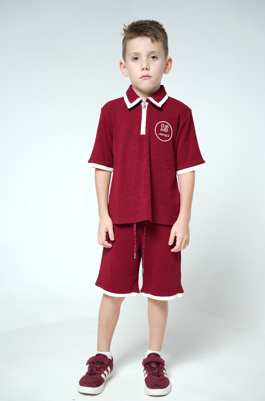 Maroon Polo and Shorts Set — Qatar National Day by Mystique Design