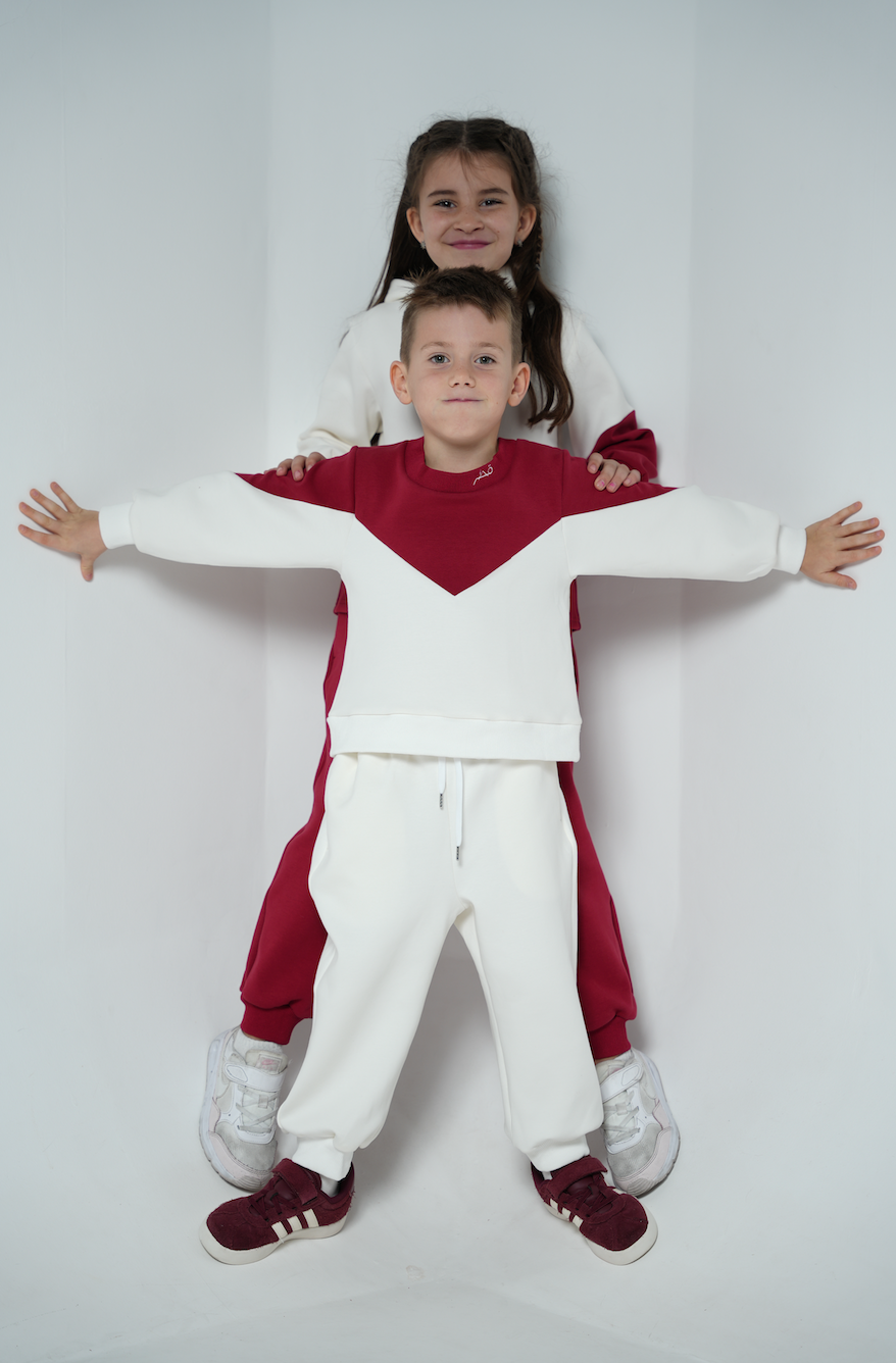 White and Maroon Sweater and Jogger Set — Qatar National Day by Mystique Design