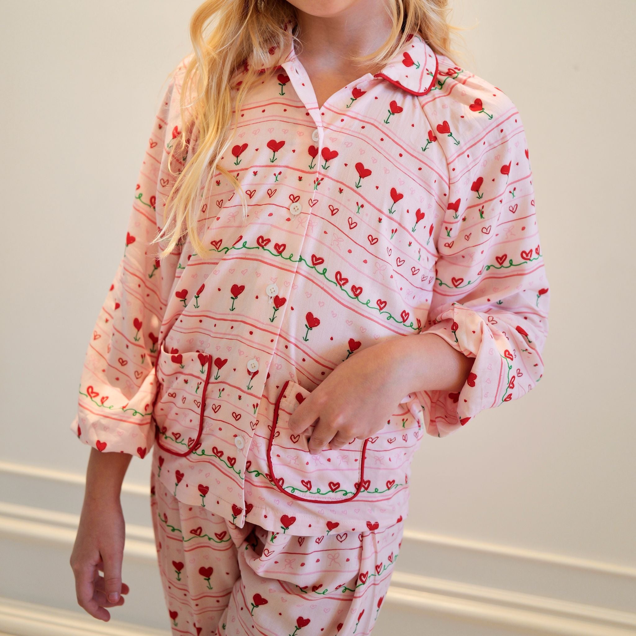 Rosy Heart Print Pajama Set by Mystique Design