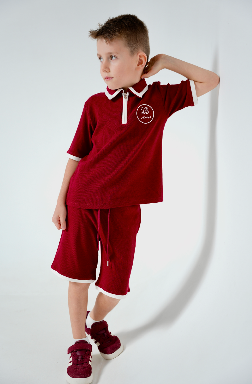 Maroon Polo and Shorts Set — Qatar National Day by Mystique Design