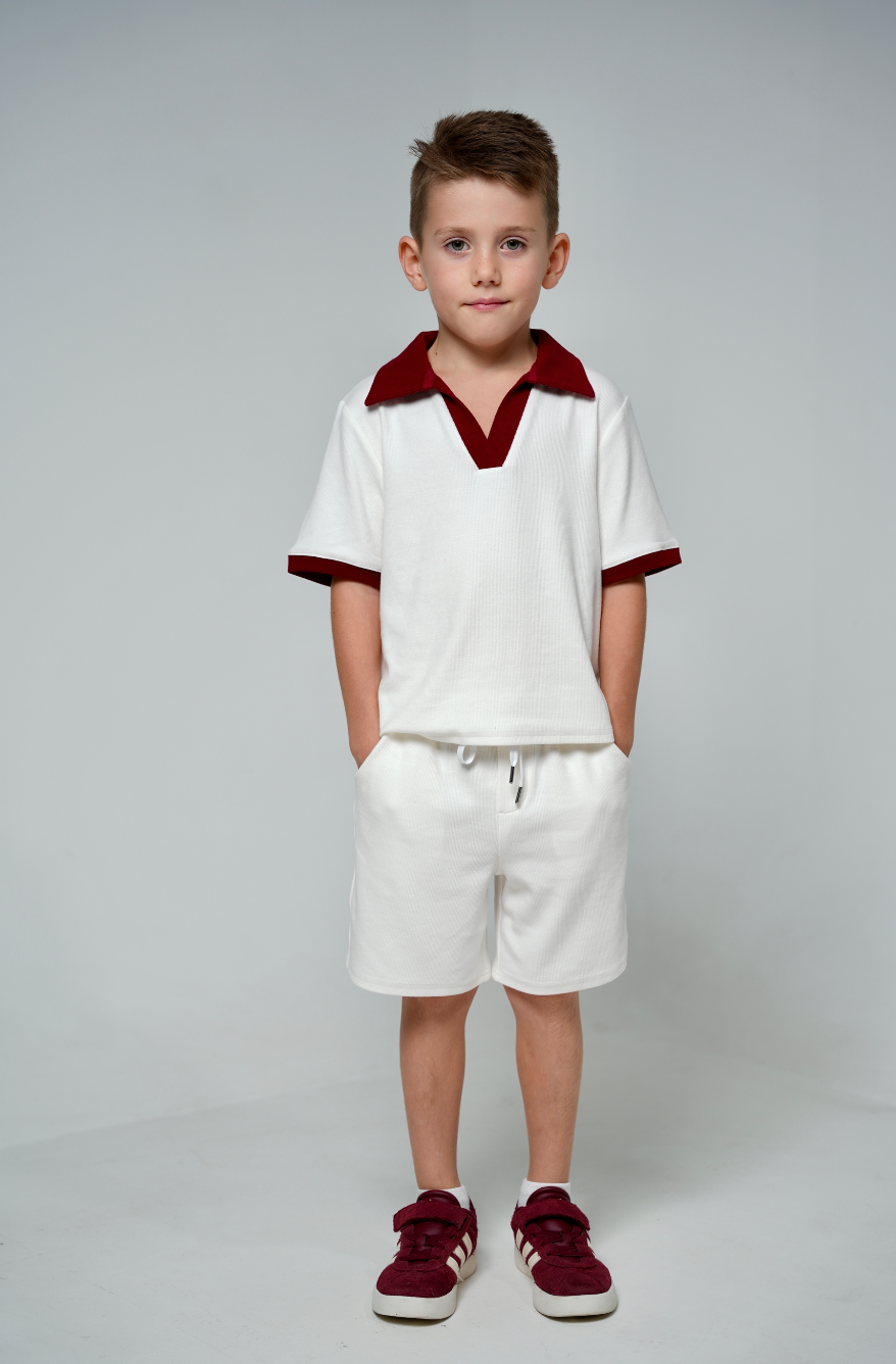 White Polo and Shorts Set — Qatar National Day by Mystique Design