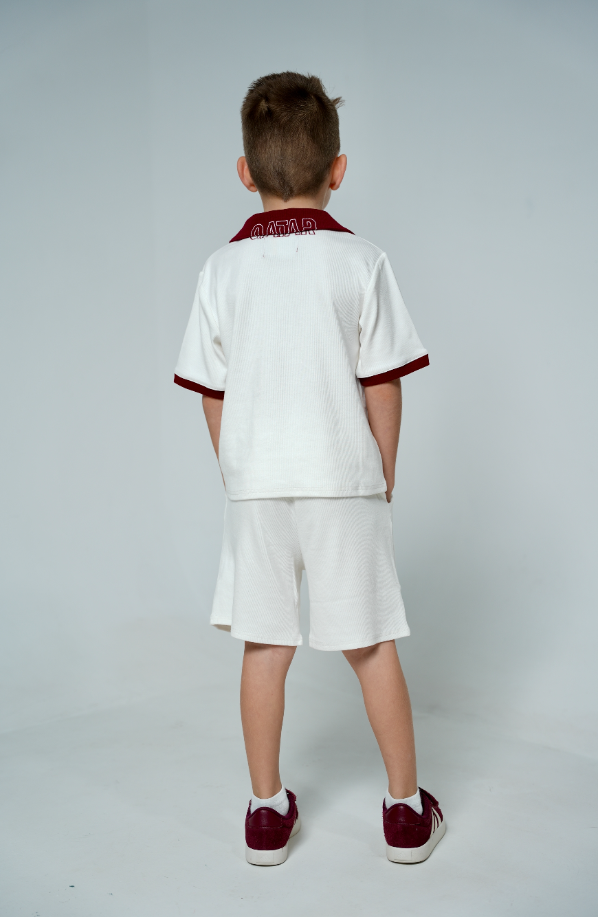 White Polo and Shorts Set — Qatar National Day by Mystique Design