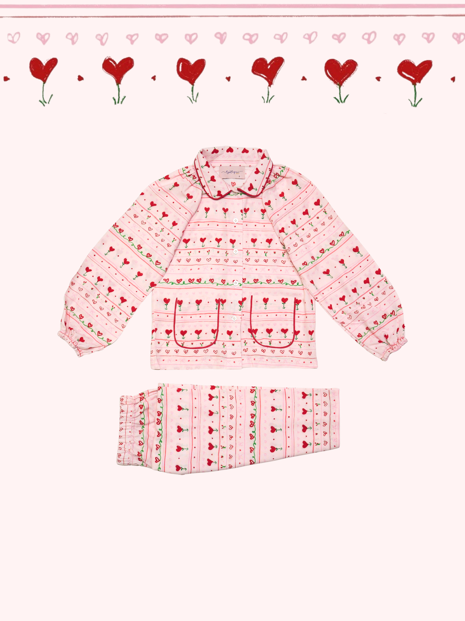 Rosy Heart Print Pajama Set by Mystique Design