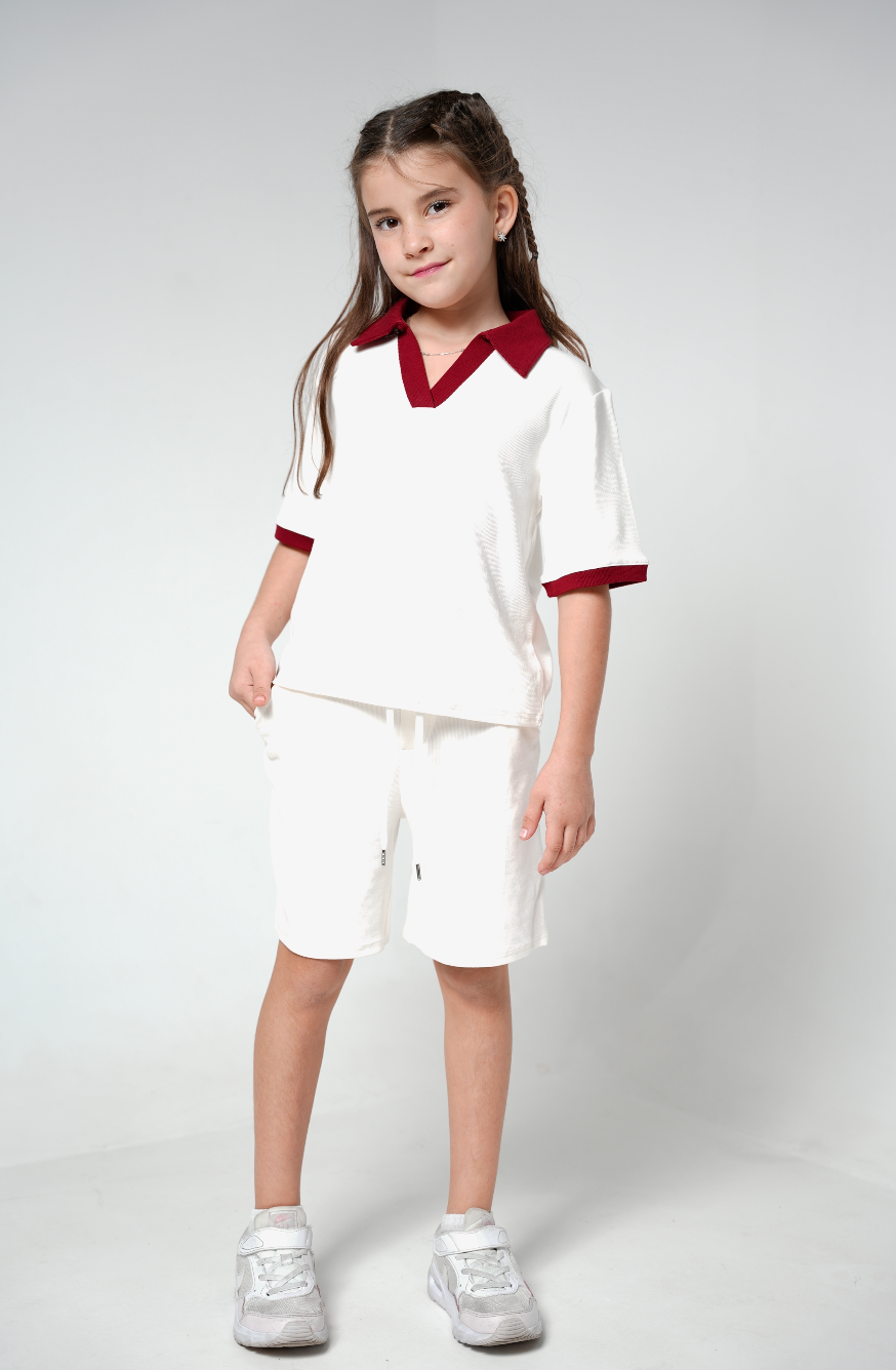White Polo and Shorts Set — Qatar National Day by Mystique Design